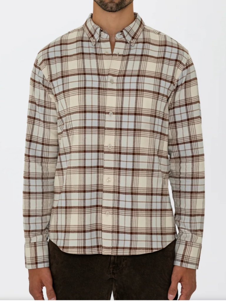 Aetos Tan + Brown Button Up Flannel In Medium
